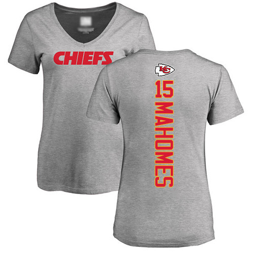 Women Football Kansas City Chiefs #15 Mahomes Patrick Ash Backer V-Neck T-Shirt